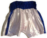 MUAY "THAI BOXING" KICKBOXING SHORTS TBS-WHITE w/ BLUE STRIPES