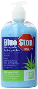 Blue Stop Max Massage Gel 16oz (473mL) - Pain Relief Gel for Muscle & Joint Pain (Comes in Pack of 2)