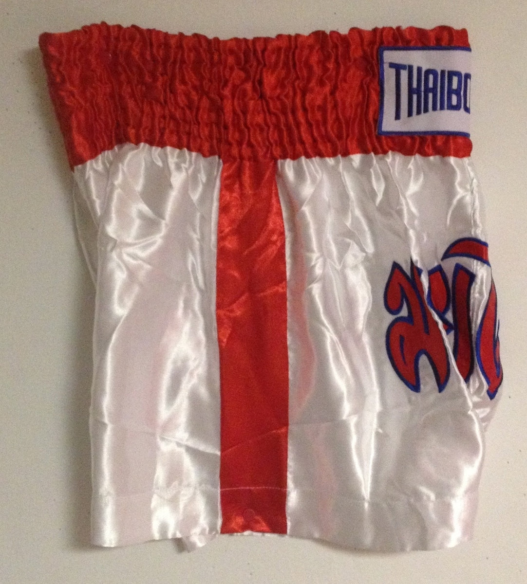 Muay Thai Boxing Shorts Red White, affordable and direct from Thailand