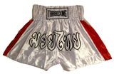 MUAY KICKBOXING "THAI BOXING" SHORTS TBS-WHITE w/ RED STRIPES