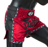 FAIRTEX Red|Black SLIM CUT MUAY THAI KICKBOXING SHORTS - BS1703