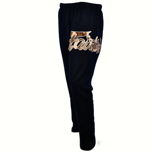 Fairtex "NEVER GIVE UP" Sweatpants - Black Camouflage - 100% Cotton - Handmade in Thailand