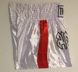 MUAY KICKBOXING "THAI BOXING" SHORTS TBS-WHITE w/ RED STRIPES