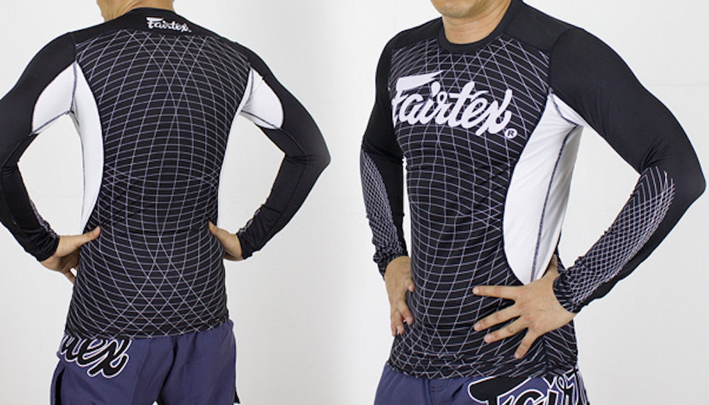 Fairtex Black & White Long Sleeve Rashguard-RG4-Ideal for MMA