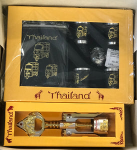 Thai Whiskey Flask Bar Set plus Corkscrew Set-Great Gift Comes Pre-Wrapped-Made in Thailand