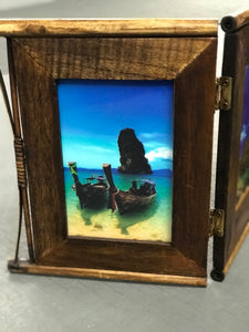 Triple Folding Wood Photo Display Frames, Metal Hinges, Fiberboard Backing-Made in Thailand-Comes Pre-Wrapped in Holiday Box as Great Gift