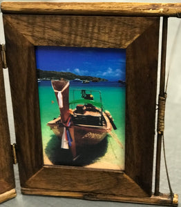 Triple Folding Wood Photo Display Frames, Metal Hinges, Fiberboard Backing-Made in Thailand-Comes Pre-Wrapped in Holiday Box as Great Gift