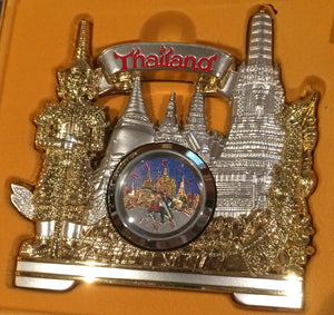 Gold and Silver Metal Desktop Clock Thai Souvenir Gift Decor-Made in Thailand-Comes Pre-Wrapped