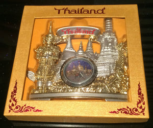 Gold and Silver Metal Desktop Clock Thai Souvenir Gift Decor-Made in Thailand-Comes Pre-Wrapped