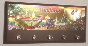 Wood Rack Key holder Wall Mount Hanging Decor -Made in Thailand as a Great Souvenir for Foreigners-Comes with Holiday Pre-Wrap and Box