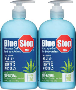 Blue Stop Max Massage Gel 16oz (473mL) - Pain Relief Gel for Muscle & Joint Pain (Comes in Pack of 2)