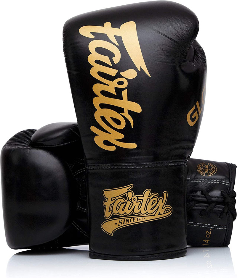 Fairtex GLORY ボクシンググローブ ブラック ゴールド Fairtex Glory Lace Up Boxing Gloves-BGLG1-Premium Synthetic