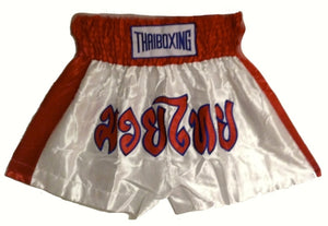 MUAY KICKBOXING "THAI BOXING" SHORTS -  TBS-WHITE/RED