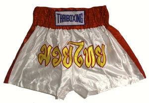 MUAY KICKBOXING "THAI BOXING" SHORTS -  TBS-WHITE/RED