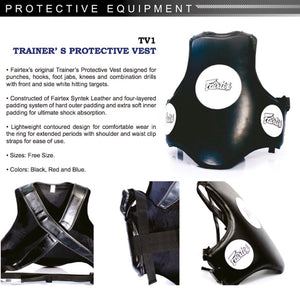 Fairtex Trainer's Protective Vest - TV1 - Black - Designed for punches, hooks, foot jabs, knees, combination drills