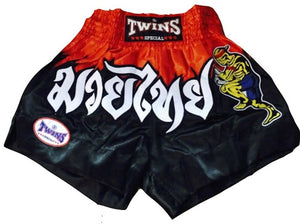 Twins Special Muay Thai Shorts - Black with Red Waist - TWST22 