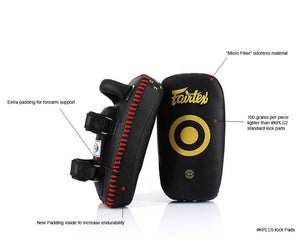 Fairtex Muay Thai Kickboxing Lightweight Thai Pads - KPLC5 - Black/Gold - Sold as a Pair