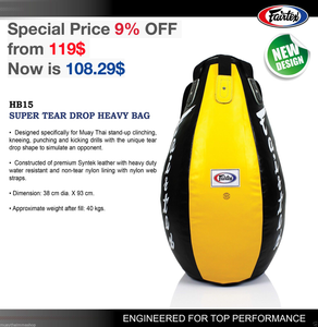 Fairtex Super Tear Drop Heavy Bag - HB15 (Unfilled) -Great for working angles
